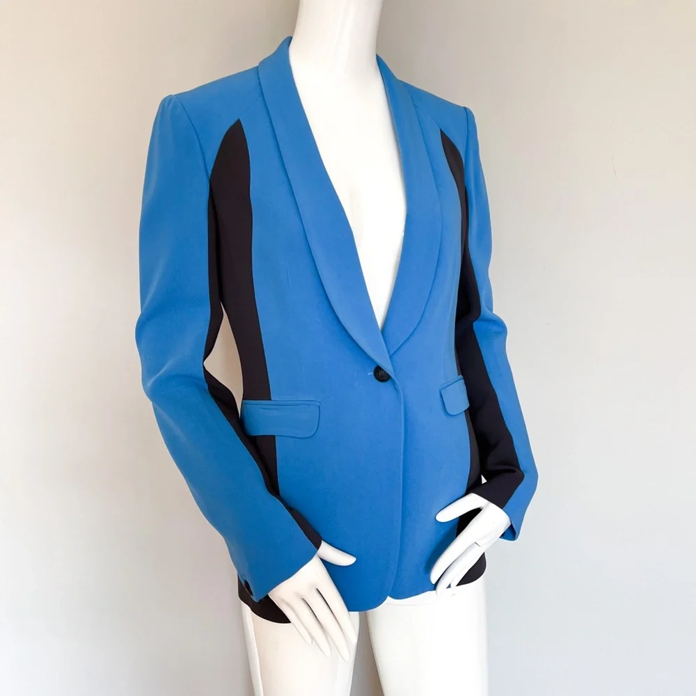 rag & bone Jefferson Blue Grey Colorblock Fitted Blazer Silk Blend Chic 2